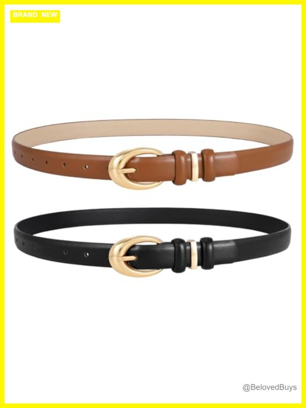 2 Pack Women's Faux Leather Belts with Gold Silver Buckle - Adjustable Fashion